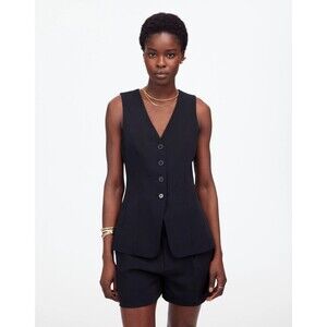 MADEWELL Cutaway Long Vest 00 Jet Black Suiting V-Neck Button Tailored NWT B1